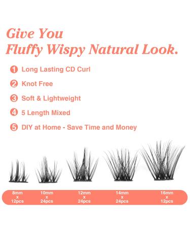 Ruairie Mega Fluffy Lash Clusters DIY Extensions 96pcs - C D Curl Wispy False Eyelashes 8-16MM - Buy Online on GoSupps.com