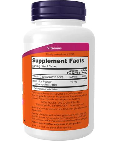 NOW Supplements  Vitamin C-500 with Rose Hips  Antioxidant Protection*  250 Tablets - Buy Online on GoSupps.com