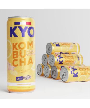 KYO Set of 8 Kombucha Organic Lemon Ginger Cans - Sparkling - Low Sugar - Alcohol Free and Artisan