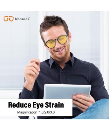 Bloomoak 99.9% Blue Light Blocking Glasses | Reading & Gaming | Relieve Eye Fatigue & Improve Sleep | Yellow Reading Glasses 3.0x - Buy Online on GoSupps.com