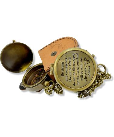 Brass Compass for Religious Gifts - Ideal for Confirmation, Baptism, Easter, Christian Men, Catholic, Birthdays, Teens, Graduation - Be Strong and Courageous - Buy Online on GoSupps.com