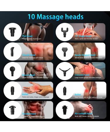 Deep Tissue Massage Gun for Athletes - 30 Speeds, 10 Heads, Portable Electric Massager for Neck & Back - Black - Buy Online on GoSupps.com