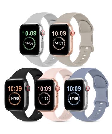OYODSS 5 Pack Bands Compatible with Apple Watch Band 38mm 40mm 41mm 42mm 44mm 45mm 49mm, Silicone Sport Strap for iWatch Ultra SE Series 8 7 6 5 4 3 2 1 Women PinkSand/Stone/Lavender Gray/Black/Gray PinkSand/Stone/Lavender Gray/Black/Gray 38mm/40mm/41mm S