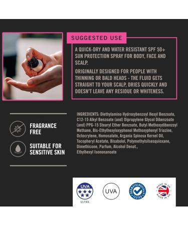 SPF50+ Sun Protection Spray - High Factor UVA 5* Ultra UVB Water Resistant Non Greasy Sun Cream SPF 50 Quick Dry Oil Spray For Face Body and Scalp. Suitable for Men & Women. LifeJacket Skin 100ml - Buy Online on GoSupps.com