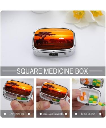 Shop African Animal Sunset Print Pill Box - 2 Compartment Portable Medicine Organizer | Decorative Metal Pill Case for Pocket & Purse - Buy Online on GoSupps.com