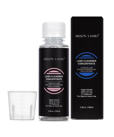 Eyelashes cleaner concentrate 100ml set foam cleaner eyelash shampoo concentrate for extensions and natural eyelashes paraben sulfate free make-up remover for salon and home use (cherry blossom) 100ml cherryblossom