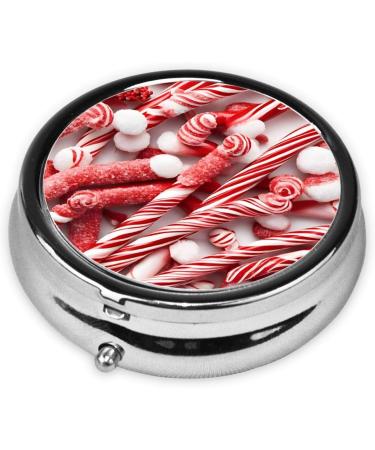 Candy Canes Mini Round Pill Box | 3 Compartment Portable Pill Organizer for Travel Home & Office - Buy Online on GoSupps.com