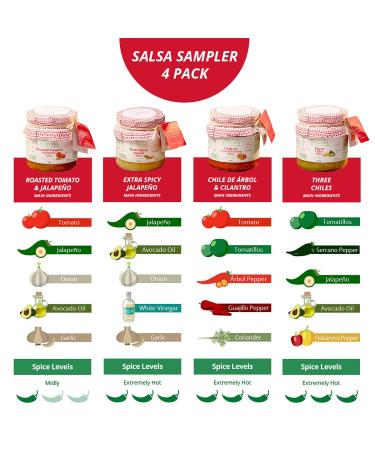 Patricia Quintana Authentic Mexican Salsa Sampler Pack - Roasted Tomato, Extra Spicy Jalape o, Chile de rbol & Cilantro, Three Chiles - 4 Bottle Variety Pack - Buy Online on GoSupps.com