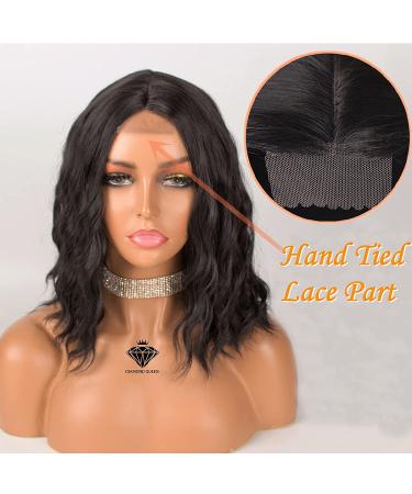 Diamond Queen Short Wavy Black Bob Wig - Shoulder Length Synthetic Lace Wig for Black Women (1B) - Buy Online on GoSupps.com