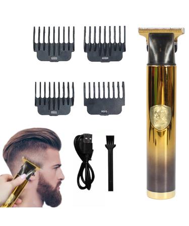 Dous T9 Electric Hair - T-Electric Cordless Beard Trimmer Cordless T-Hair Trimmer for Mustaches Nose Hair Grooming with 4 Guide Comb Gold Black