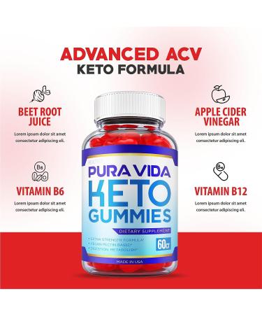 Pura Vida Keto Gummies with ACV, Vitamin B12 & Beet Root Juice - 60 Gummies - Buy Online on GoSupps.com