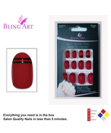 Shop False Nails Bling Art - Red Black Glossy Oval 24 Premium Artificial Nails - Medium Length Tips for Stunning Style - Buy Online on GoSupps.com