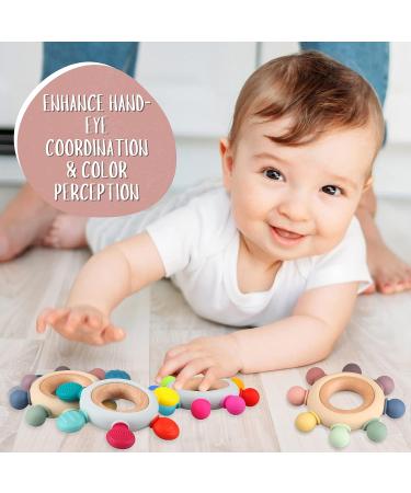 Organic Wooden & Silicone Baby Teething Toy Rings - Khaki (3+ Months) - Buy Online on GoSupps.com
