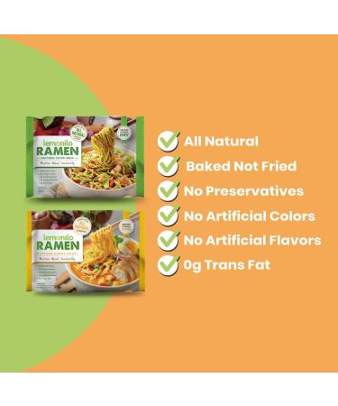 Lemonilo Chicken Chow Mein Ramen - Healthy Instant Noodles with Spinach and Leek - All-Natural Ingredients - Quick Meal Kit (3.53 Oz) - Pack of 6 - Buy Online on GoSupps.com