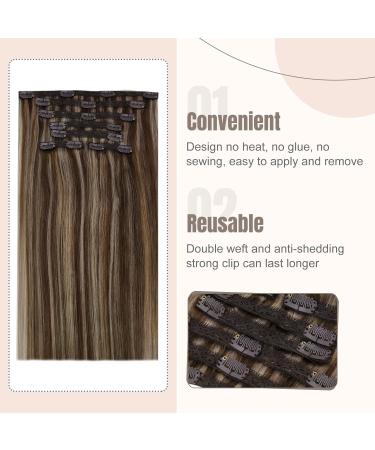 FSHINE Real Hair Clip-In Extensions 120g | Medium Brown & Caramel Blonde Highlights - 7PCs 40cm Remy Hair - Buy Online on GoSupps.com