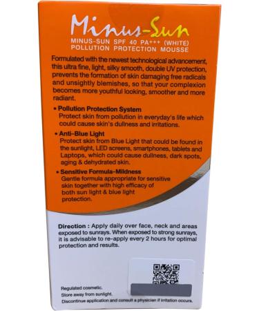 Minus-Sun SPF40 PA+++ (White) Pollution Protection Mousse 30 Gram. Facial Sun Protection Silky Smooth Plus UVA1 UVA2 and UVB Protection - Buy Online on GoSupps.com