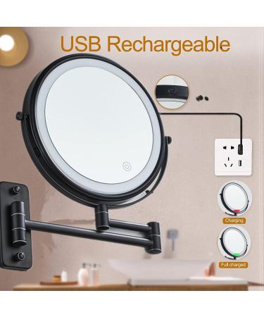 Gecious Black LED Makeup Mirror with 3 Color Lights 8 inch Double Sided 1X/7X Magnifying, 360 Rotation Vanity Mirror for Home Bathroom Shaving - Plug Powered - Buy Online on GoSupps.com