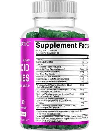 Vitamatic Vegan Thyroid Support Gummies with Iodine & Kelp - 60 Count | Energy Boost & Metabolism Support - Plant Based Formula - Buy Online on GoSupps.com