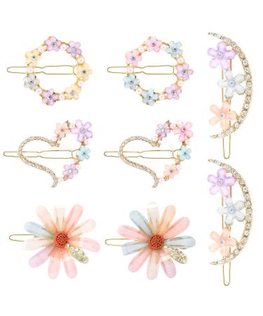 RYFAB 8pcs Crystal Flower Hairpins Rhinestone Barrettes Hair Jewelry Clips Crystal Flower Hair Accessories for Women Girls Wedding Gala Party & Everyday Use