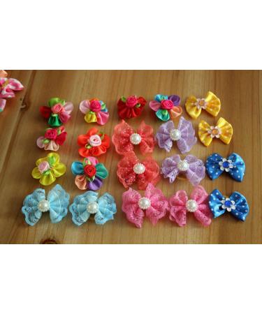 Masue Pets 50pcs Dog Hair Bows with Rhinestone Pearls - Cute Dog Topknot Bowknots - Buy Online on GoSupps.com