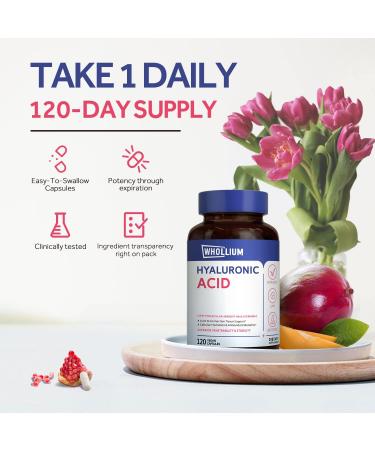 Whollium Hyaluronic Acid Capsules 250mg + 25mg VC | Joint, Skin, & Eye Support | Low Molecular Weight | Gluten-Free, Non-GMO | Vegan | 120 Caps - Buy Online on GoSupps.com