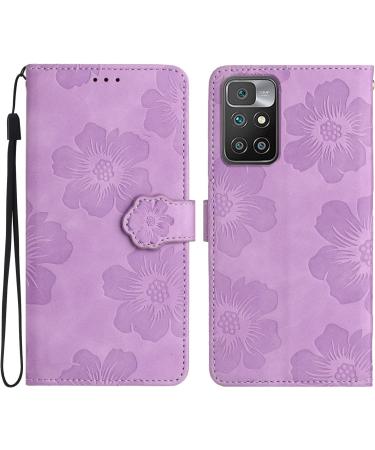 Folding Flower Pattern Cover for Redmi 10 2022 - PU Leather Pocket Case with Stand Card Compartments & Magnetic Closure - Violet - Buy Online on GoSupps.com