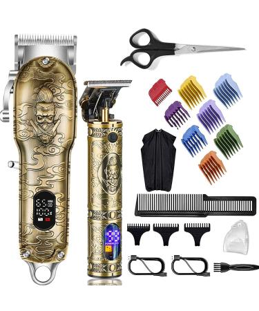 Lanumi Hair Clippers for Men Cordless Cutting T-Blade Trimmer Kit Professional Barber Clipper and Beard Trimmer Set Cordless USB Rechargeable Hair Cutting Kit Gold