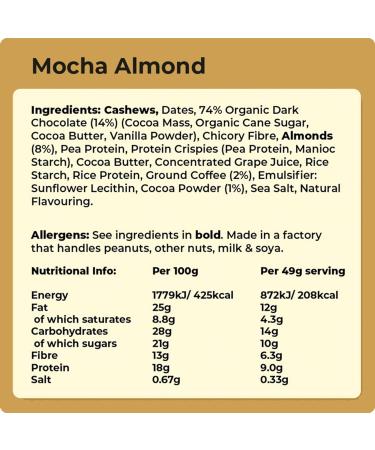 Vive Gluten Free Protein Bars High Protein Snacks Vegan High-Fibre 100% Natural Non-Dairy Mocha Almond Flavour 12 x 49g Mocha Almond 12 Count (Pack of 1) - Buy Online on GoSupps.com