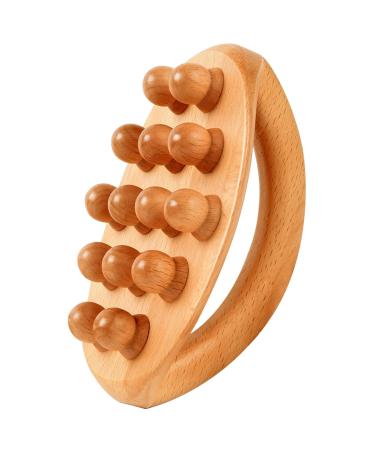Wood therapy massage 1 piece wood-therapy massage tools with handle 14 pearls wood massage roller lymphatic drainage massage device tools for body shaping cellulite massage GUA SHA 1PC