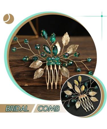 PNPGDYK Women Gold Leaf Headpiece Emerald Green Crystal Hair Vine Comb Wedding Hair Accessory Rhinestone Hair Piece Gift for Her Party Headress for Bride Bridesmaid Girls - Buy Online on GoSupps.com