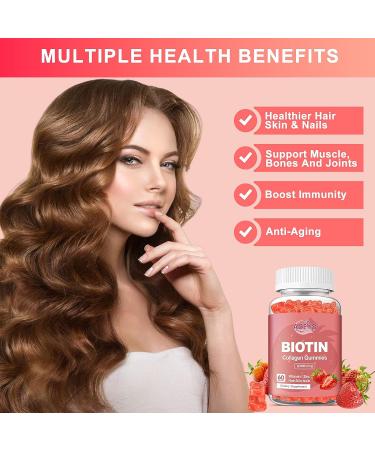 ACEYO Organic Biotin Collagen Gummies 12000mcg for Hair Growth with Zinc Women Men Skin and Nails Care Supplements Vitamins Vegan Strawberry Flavor 1 Pack - Buy Online on GoSupps.com
