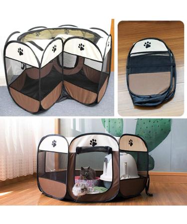 BODISEINT Portable Pet Playpen - Foldable Exercise Pen for Dogs, Cats, and Small Pets - Indoor/Outdoor Kennel for Travel and Camping - Medium Coffee/Beige - Buy Online on GoSupps.com