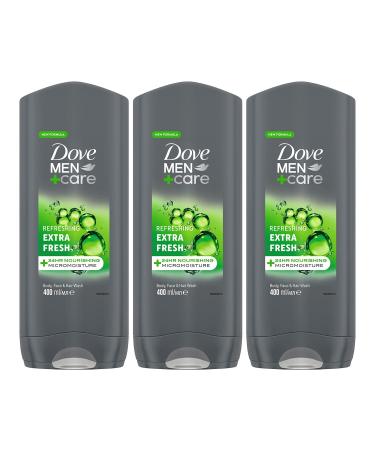 Dove Men+Care Refreshing Extra Fresh 3-In-1 Hair Body And Face Wash Pack Of 6 With 24-Hour Nourishing Micromoisture Technology Body Wash For Men 400 Ml 6.76 Fl Oz (Pack of 6) Extra Fresh