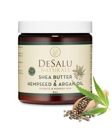 Desalu Naturals All Natural Raw African Shea Butter with Hemp Seed Oil & Argan Oil (8 0z) - Nourishing & Hydrating Shea Butter For Skin - Safe For All Skin Types
