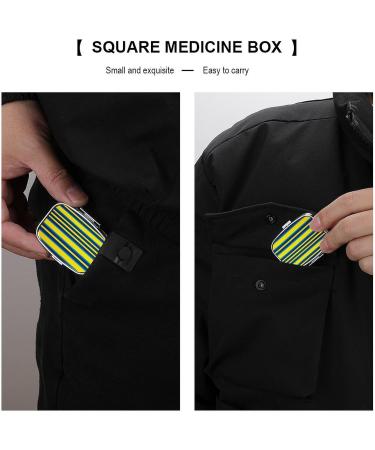Stylish Yellow and Blue Striped Pill Box - 2 Compartment Portable Medicine Organizer for Pocket or Purse - Buy Online on GoSupps.com