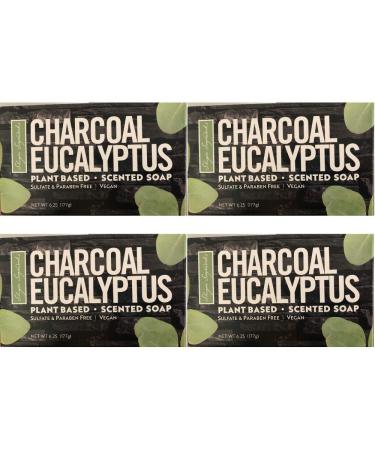 Pure Bath Soap- Cruelty Free No Artificial Dyes or Parabens- Pack of 4 - Charcoal Eucalyptus