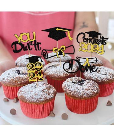 24 Pcs 2024 Graduation Cupcake Toppers You Did It Theme Party Cake Decoration Black and Gold Dessert Insert MGPFERD - Buy Online on GoSupps.com
