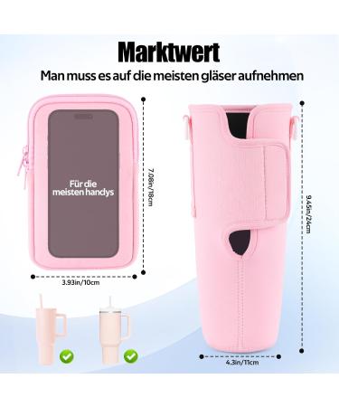 Praoahei Bottle Holder with Bag - Compatible with 40oz Stanley Cup & Thermos Adjustable Strap for Hiking & Cycling - Pink Water Bottle Holder - Buy Online on GoSupps.com