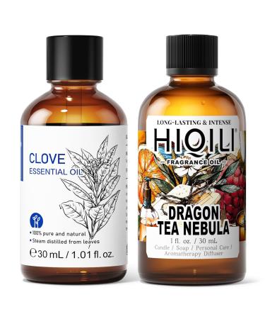 HIQILI 30ML Clove Essential Oil & 30ML Dragon Tea Nebula Fragrance Oil for DIY Diffuser