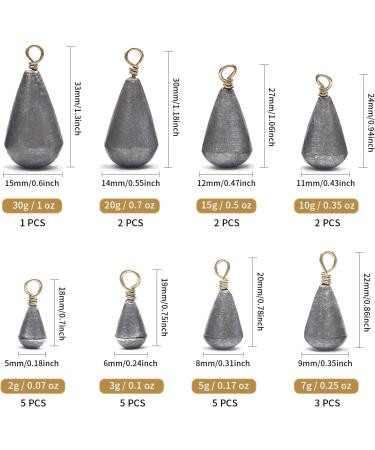 25-Piece Drop Shape Fishing Lifting Base Lead Set - 2g to 30g Dropshot Weights with Storage Box for Outdoor Fishing - Buy Online on GoSupps.com