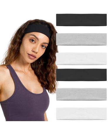 6 Pieces Women's Sport Headbands 7cm Anti Slip Men Elastic Headband Yoga Hair Bands Breathable Hair Band for Doing Workout Makeup Running Headband