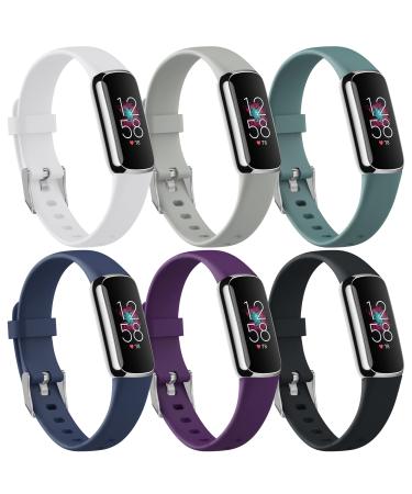 Sunnyson 6 Pack Bands Compatible with Fitbit Luxe,Silicone Sport Straps Adjustable Replacement Wristbands Compatible with Fitbit Luxe Smart Watch for Men Women(Small) 6 colors Small(5.1" - 7.1" )