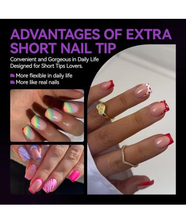 Gelike EC Short Square Nail Tips - 120PCS XS Soft Gel Full Cover False Nails - Pre-Etched for Extensions, PMMA Resin, Clear & Strong - 12 Sizes - Buy Online on GoSupps.com