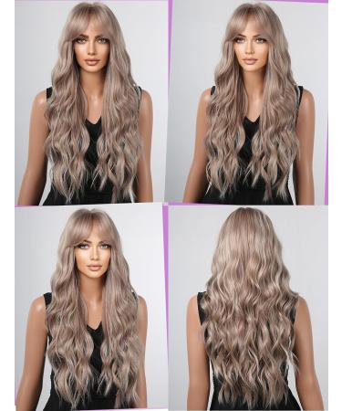 WOKESTAR Long Ombre Ash Blonde Synthetic Hair Wig with Curtain Fringe for Women - Buy Online on GoSupps.com