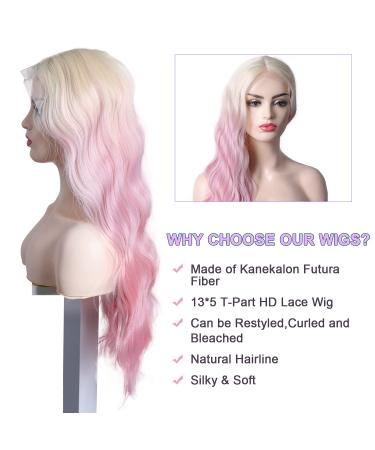 Pink Ombre Lace Front Wig 22 Body Wave Natural Hairline HD Transparent Lace - Heat Resistant Kanekalon Futura Fiber - 22 Long - Buy Online on GoSupps.com