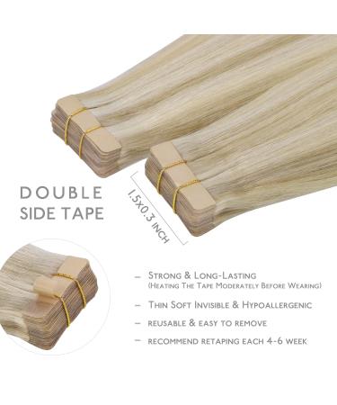 Shop If-alife 20pcs Remy Real Hair Tape Extensions - 22 Inch Ashblond & Gold Blonde | Silky Straight Invisible Skin Weft - Buy Online on GoSupps.com