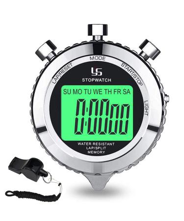 Rolilink Stopwatch,Metal Stop Watch for Sports Waterproof Stopwatches Timer for Sports and Competitions 2 Lap With Backlight-metal