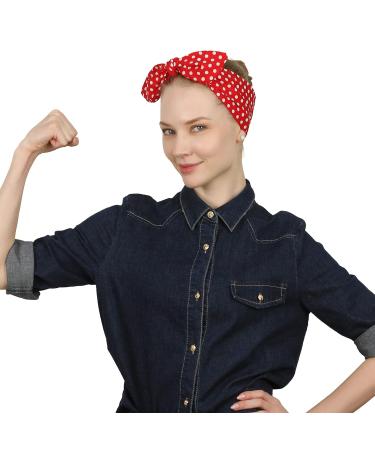 Sea Team 2-Pack Red & White Polka Dot Cotton Headband Bows - Double Wide Headwrap Bands - Buy Online on GoSupps.com