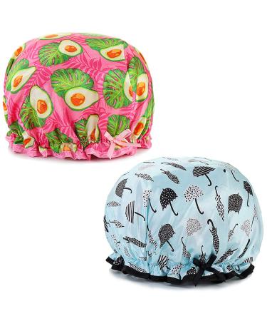 Tweal shower hood women 2 pieces shower caps waterproof shower hood double layer for main use bathroom bathing spa (avocado + umbrella)