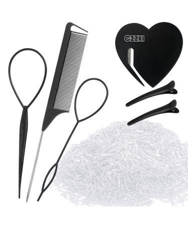 CZZXI 1000pcs Small Clear Hair Elastics 2pcs Topsy Turvy Hair Tool 1pcs Rat Tail Comb 1pcs Hair Tie Cutter 2pcs Duckbill Clips Hair Loop Styling Tool for Toddlers  Girl  Women Ponytail Braiding Hair Accessorie